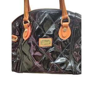 Cavalcanti Black Patent‎ Leather Quilted Satchel Italian Designer Top Handle Bag